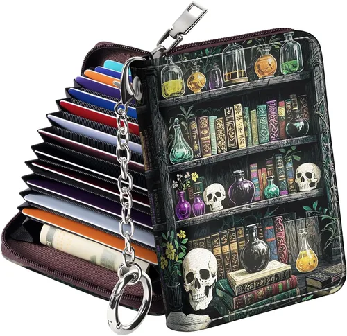 Miniatura 10 de Mayski - Cartera para tarjetas de crédito con cremallera para mujeres, tarjetero pequeño de acordeón, llavero, tarjetero para tarjetas de Manzana