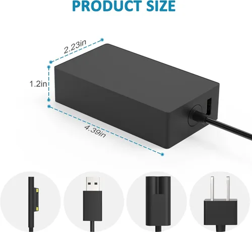 Miniatura 3 de Cargador Surface Pro de 65W para Microsoft Surface Laptop Pro X, 9, 8, 7+, 7, 6, 5, 4, 3 Windows Surface Laptop 5, 4, 3, 2, 1, Studio, Surface Book