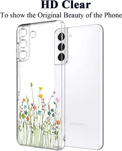 Miniatura 3 de Unov Funda compatible con Galaxy S21 FE funda transparente con diseño de TPU suave absorción de golpes, diseño delgado en relieve floral protector