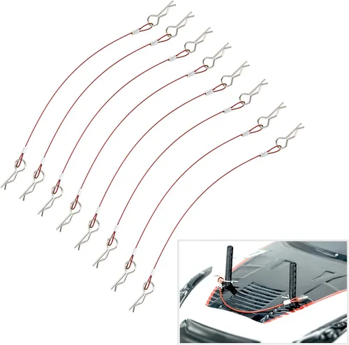 ShareGoo - Paquete de 8 clips de metal en R con cuerda antipérdida de acero para carrocería RC compatible con 1/8 1/10 Traxxas HSP Arrma Axial Rojo