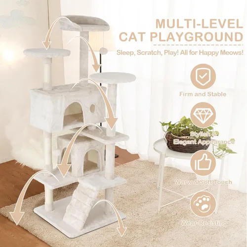 Miniatura 3 de Go Pet Club - Árbol para gatos de varios niveles de 54 pulgadas de alto con 3 postes rascadores, 3 plataformas, 2 condominios, juguetes, diseño