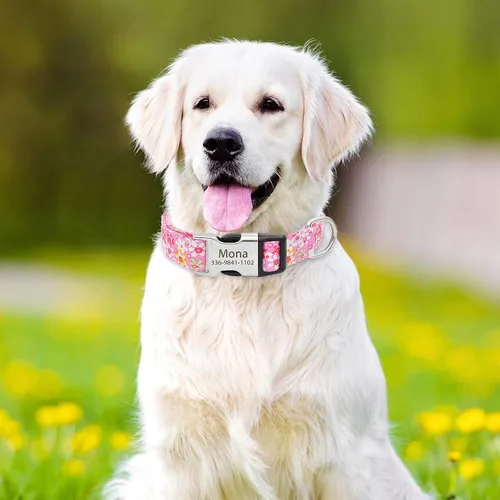 Miniatura 5 de Collares de perro florales personalizados con nombre, collares suaves personalizados con hebilla grabada para perros pequeños, medianos y grandes