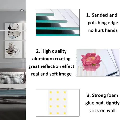 Miniatura 3 de 4 hojas de espejo acrílicas, azulejos de espejo autoadhesivos de 8 x 12 pulgadas, sin marco, azulejos de espejo de cuerpo completo para pared
