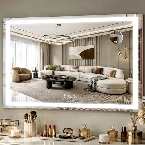 Miniatura 11 de FENNIO Espejo de tocador de 23 x 18 pulgadas con luces, espejo de maquillaje LED, espejo Hollywood con 3 modos de color y brillo ajustable, espejo