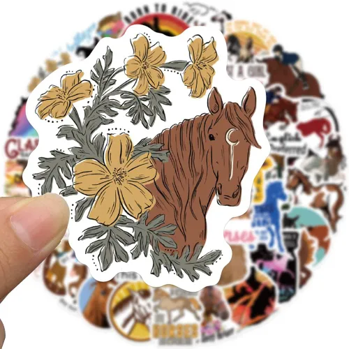Miniatura 3 de Lindas calcomanías de caballo para adultos, 50 unidades de vinilo impermeable de Funimost para laptop, botella de agua, álbum de recortes