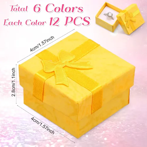 Miniatura 2 de 72 cajas de anillos de 1.6 x 1.6 pulgadas, caja de joyería de cartón duro con lazo de cinta, pequeñas cajas de regalo para pequeñas empresas