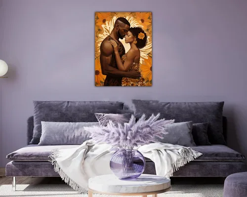 Miniatura 139 de Arte de pared afroamericano, decoración de rey y reina bailarín negro para sala de estar, arte de pareja de amor negro para dormitorio, lienzo