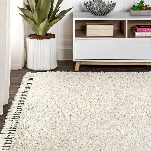 Miniatura 2 de JONATHAN Y Mercer Shag - Alfombra de felpa con borlas color crema para interiores, 3 x 5 pies, contemporánea, moderna, fácil de limpiar, para sala