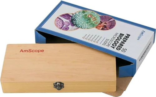 Miniatura 3 de Microscopio AmScope PS50 preparado portaobjetos de set para Biológica Básica Ciencia Educación, 50 Diapositivas, incluye carcasa ajustable de madera