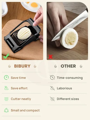 Miniatura 2 de BIBURY Cortador de Huevos, Cortador de Huevos para Huevos Duros, Cortador de Aluminio Resistente para Huevos, Setas, Fresas y Frutas Blandas, Negro