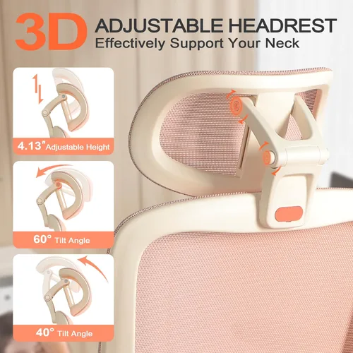 Miniatura 4 de Silla de oficina ergonómica con brazos abatibles y reposapiés 4D, silla de escritorio de malla para juegos con reposacabezas 3D y soporte lumbar