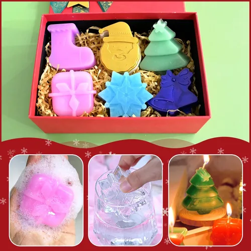 Miniatura 7 de Moldes de jabón de Navidad, 2 moldes de silicona de Navidad para velas, jabones, mini pasteles, árbol de Navidad, copo de nieve, Papá Noel