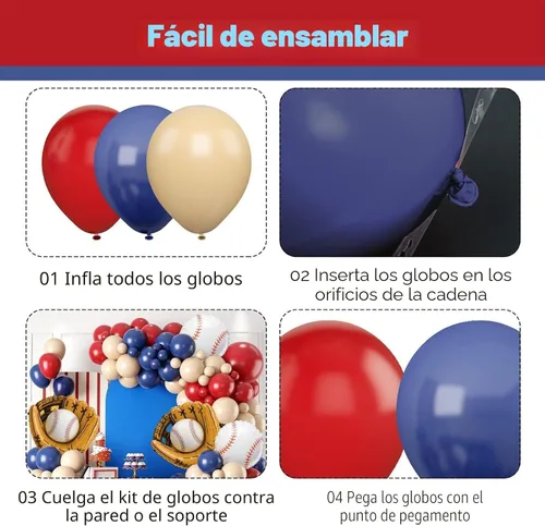 Miniatura 3 de Decoraciones de fiesta de cumpleaños de béisbol, arco de globos azul marino, rojo y nude con globos de papel de aluminio con guante de béisbol