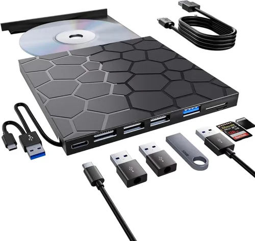 Unidad externa de CD/DVD para portátil, reproductor de DVD portátil para portátil, 8 en 1 USB 3.0 CD/DVD-ROM +/-RW grabadora de CD, unidad de cd USB