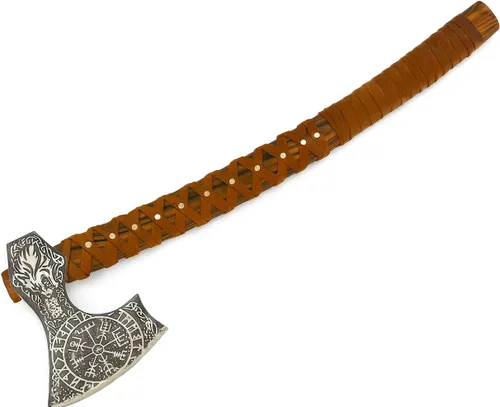 Miniatura 3 de SHINY CRAFTS® Hacha vikinga hecha a mano – Hoja nórdica grabada con mango de madera, regalo único para hombres, coleccionistas, cosplay y decoración
