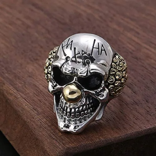 Miniatura 4 de Anillo de calavera para hombres, anillo de calavera de Joker, anillo gótico de calavera de payaso o para fiesta de cóctel, anillo de calavera