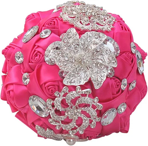 Miniatura 15 de Ramo de broche para novia pequeña, ramo de boda, ramo de rosas de satén para niña, hecho a medida, ramo floral de boda, arreglo de centro de mesa