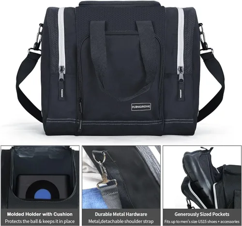 Miniatura 5 de Mangrove Bolsa de boliche para bola individual, bolsa de bolos 2025 con soporte de bola de plástico, bolsa de bolos duradera para zapatos de bolos