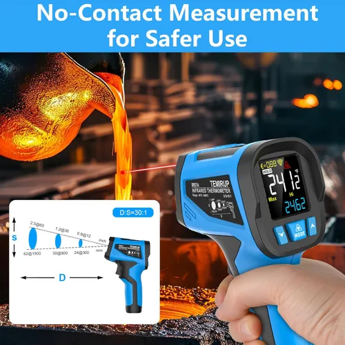 Miniatura 4 de Termómetro infrarrojo TEMIRUP de 40 ℉ a 2462 ℉, pistola de alta temperatura, termómetro láser digital IR sin contacto con sonda, pirómetro 30:1