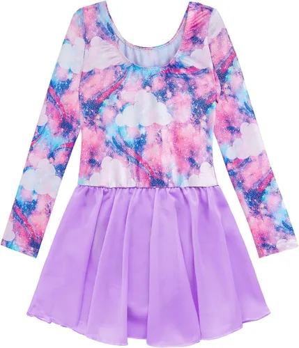 Miniatura 80 de EQSJIU Leotardo de baile de manga larga para niñas, vestido de ballet brillante con copo de nieve, tutú con falda tutú para niñas