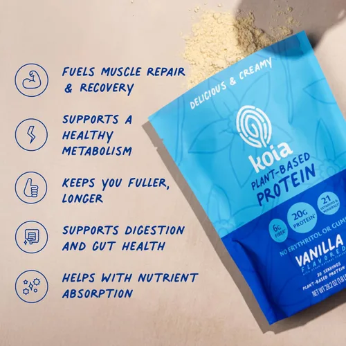 Miniatura 5 de Koia - Proteína en polvo a base de plantas, vainilla, 20 g de proteína, 3 g de azúcar, 6 g de fibra prebiótica, antes y después del entrenamiento