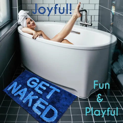 Miniatura 5 de Evovee Alfombra de baño con texto en inglés «Get Naked», divertida y bonita, antideslizante, lavable y con texto en inglés «Get Nake», color azul