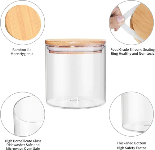 Miniatura 6 de Tarro de vidrio de 18 Oz/550 ML con tapa, recipientes de almacenamiento de vidrio versión engrosada transparente con tapa de bambú sellada