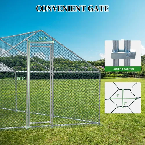 Miniatura 2 de VINGLI Gallinero grande de metal para pollos, gallinero con cubierta impermeable anti-UV, corral de pollo de alta resistencia con bloqueo de Negro