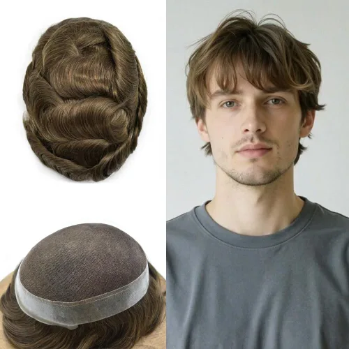 Miniatura 82 de Toupee para hombres Sistema de reemplazo de cabello humano real pieza de cabello humano para hombres encaje suizo para hombre Toupee Hair Pieces