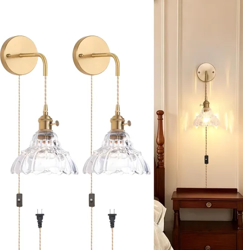 Miniatura 11 de Shenmoyl Aplique de Pared Vintage con Pantalla de Cristal con Patrón de Lirio de los Valles Verde, Cadena Ajustable, Luz de Pared Montada Retro