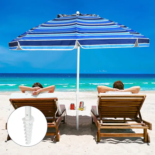 Tangkula Sombrilla de playa portátil de 7.2 pies, sombrilla portátil para exteriores con anclaje de arena, inclinación ajustable, poste de acero,