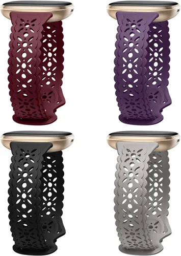 Miniatura 14 de Dirrelo Paquete de 4 bandas de encaje de silicona compatibles con bandas de Fitbit Sense/Bandas de Fitbit Versa 3 para mujer/Bandas de Fitbit Versa