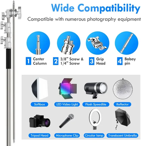 Miniatura 5 de EMART Paquete de 2 soportes C resistentes de 10 pies/9.8 ft, trípode de fotografía de acero inoxidable ajustable con brazo de sujeción y cabeza