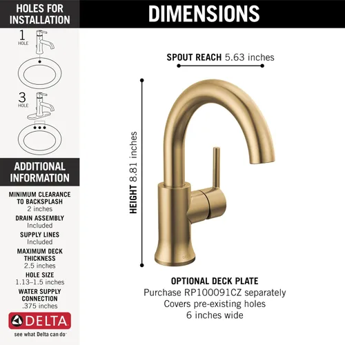 Miniatura 3 de Delta Faucet Trinsic Grifo de Baño de Un Solo Orificio, Grifo de Lavabo de Baño Dorado, Grifo de Baño de Una Sola Manija, Tecnología Diamond Seal