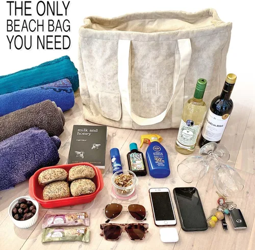 Miniatura 9 de Baseline IGR Bolsa de mano Bolso grande elegante y versátil Bolsa térmica interna Correa larga de lona Bolso de hombro de moda de playa, biege