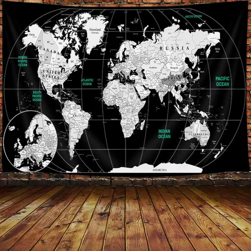 Miniatura 11 de JAWO Tapiz de mapa del mundo, mapa del mundo con países y ciudades principales, tapices de pared para niños y estudiantes, tapiz de mapa mundial