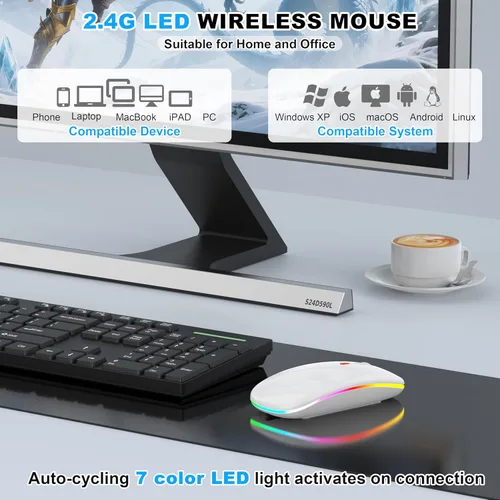 Miniatura 5 de Ratón LED Bluetooth inalámbrico para MacBook Air, Mac Pro, Laptop, iPad, ratón recargable silencioso con luz, ratón jiggle óptico de doble modo