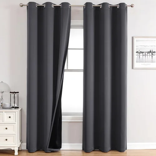 Miniatura 35 de ChrisDowa - Cortinas 100% opacas, para dormitorio, con forro negro, 2 capas gruesas, aislamiento térmico y ojales, 63 pulgadas de largo, juego de 2