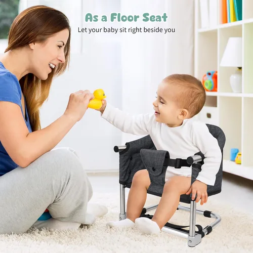 Miniatura 4 de Asiento elevador para mesa de comedor, silla elevadora portátil 3 en 1 con hebilla de seguridad, asiento de alimentación de bebé ajustable y Negro