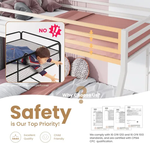 Miniatura 3 de SHA CERLIN Litera tipo loft de tamaño individual sobre full con escalera y barandilla, listones de metal resistente, no necesita somier, muebles