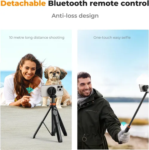 Miniatura 4 de K&F Concept Trípode magnético para selfie de 63 pulgadas, soporte ligero para teléfono celular con control remoto inalámbrico, compatible con iPhone