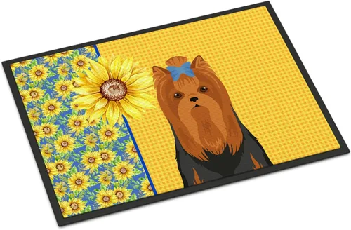 Miniatura 393 de Caroline's Treasures WDK5313MAT Airedale Terrier - Tapete para puerta delantera de 18 x 27 pulgadas, diseño de girasoles de verano, para entrada