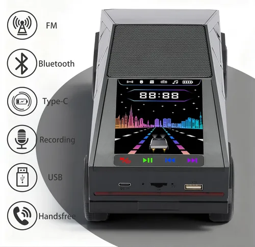 Miniatura 3 de WSTER Altavoz Bluetooth con reproducción de camión de estilo futuro con pantalla LED, TWS estéreo, FM, reproducción USB/TF, faros LED, micrófono