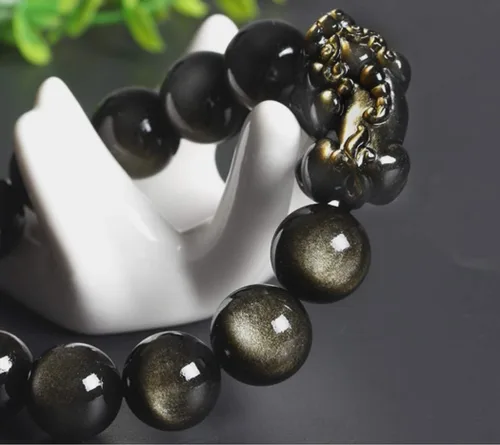 Miniatura 3 de Jan Dee Pulsera de cristal PiXiu de obsidiana natural y semipreciosa