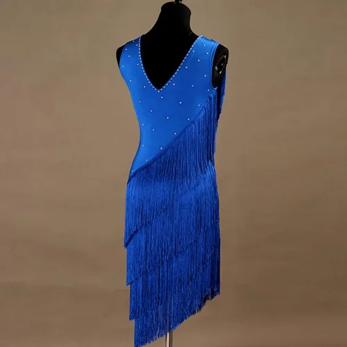 Miniatura 2 de Vestidos de baile latino con cuello en V para mujer, vestido de competición de salsa con flecos, sin mangas, disfraz de cha cha, para sala de baile