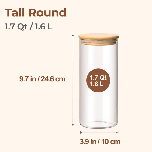 Miniatura 2 de ComSaf Juego de 3 tarros de almacenamiento de vidrio con tapas de 1.7 Qt, tarros de vidrio con tapas, tarro de almacenamiento de alimentos
