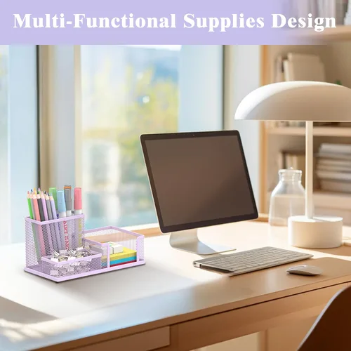 Miniatura 5 de SUPEASY Organizador de escritorio de malla para bolígrafos, suministros de oficina, almacenamiento de lápices con 3 compartimentos, accesorios