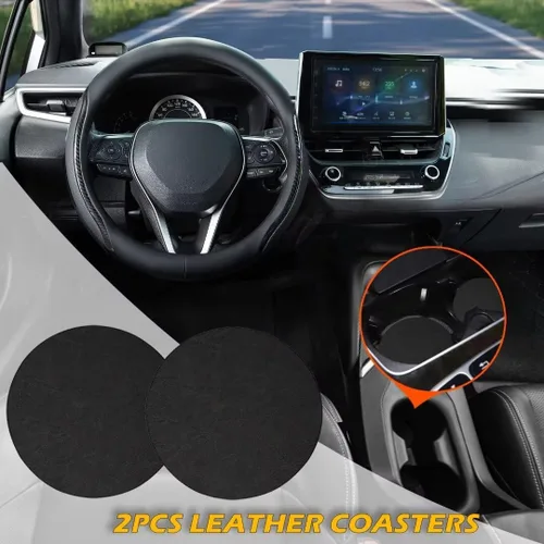 Miniatura 2 de Funda negra para volante de automóvil de fibra de carbono con posavasos universales de 14.5 a 15 pulgadas, microfibra de cuero, transpirable, Negro02