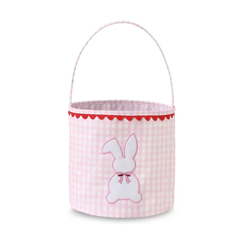 Miniatura 6 de DYSHAYEN Cesta de Pascua de conejo, cubo de Pascua vacío a cuadros con asa para caza de huevos de Pascua, decoraciones de fiesta (azul)