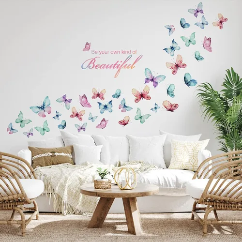 Miniatura 4 de Mfault Calcomanía de pared con frase inspiradora para niñas, diseño de mariposa, texto positivo, decoración para dormitorio, sala de estar